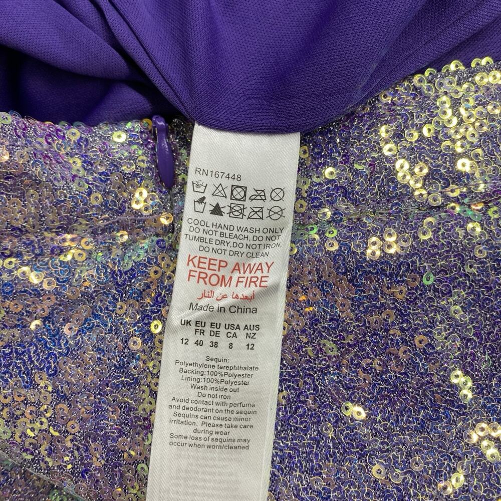 Nasty Gal Iridescent Sequin Flare Pants Womens 8 Silver Disco Festival Bell Btm - Picture 5 of 13